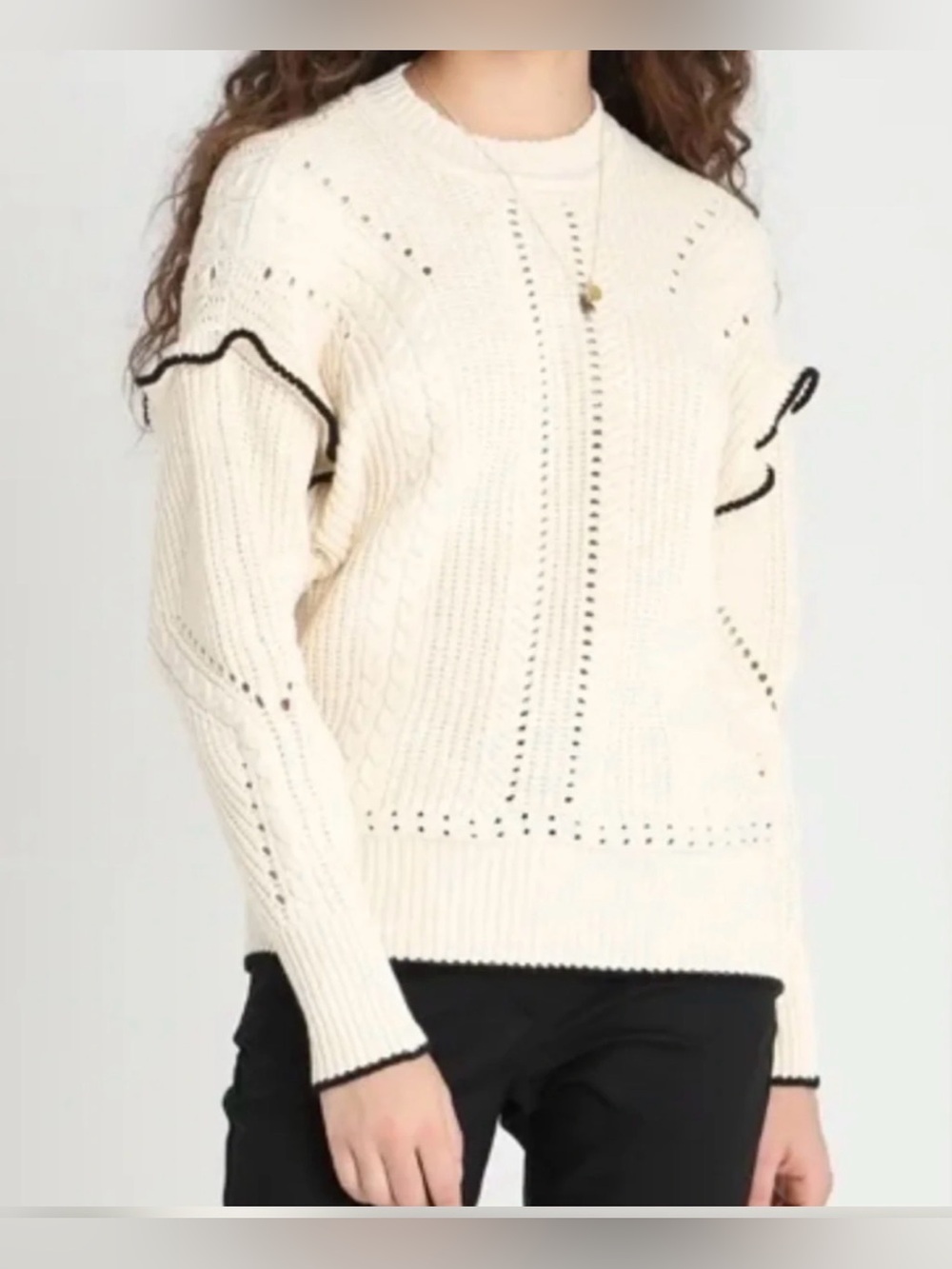 Anthropologie Scotch & Soda Cream Knit Sweater with Black Trim